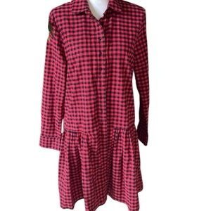 THE SHIRT Rochelle Behrens Buffalo plaid long sleeve drop waist dress size L